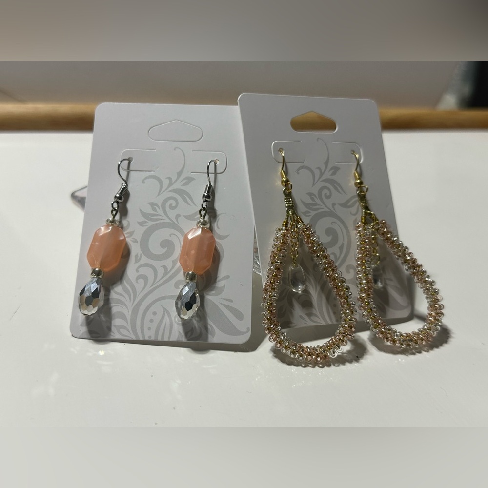 Elegant Pink and Gold Beaded Earrings Set